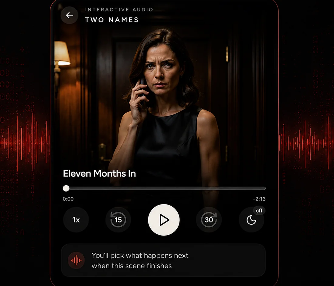 Plotwist interactive audio scene with playback controls and story prompt.